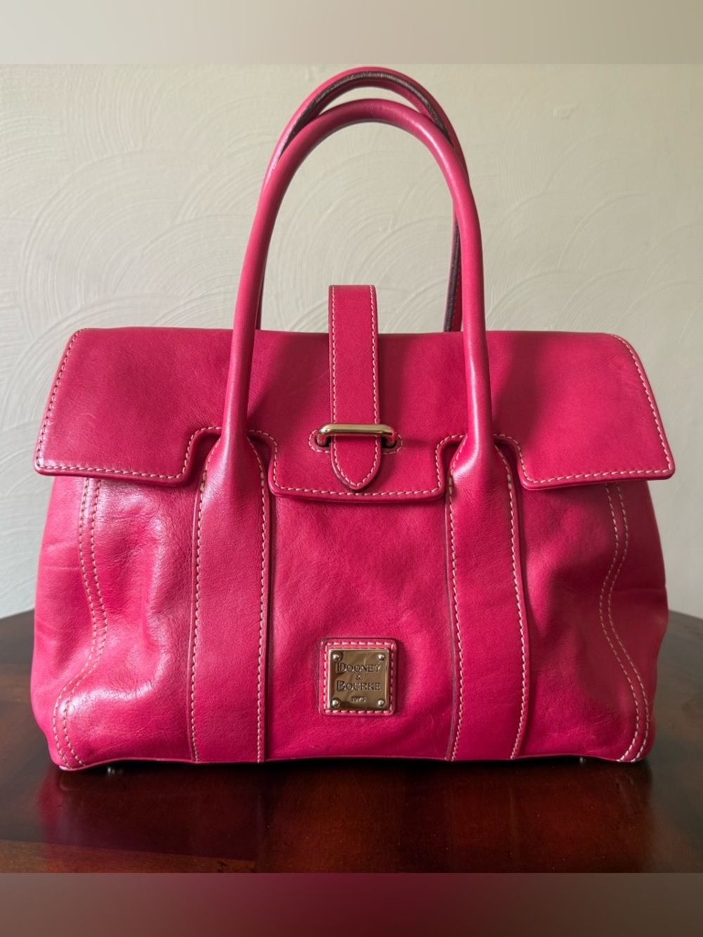 Dooney & Bourke Fuchsia Leather Satchel with Gold Hardware